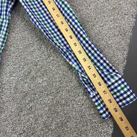 Charles Tyrwhitt Mens Small Blue Green Gingham Check Button Down Shirt Slim Fit - Picture 4 of 6